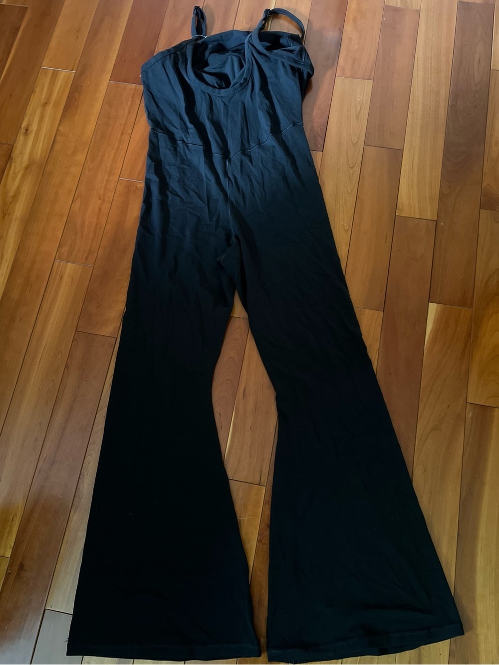 Aerie ae Black Scoop Neck Jumpsuit Sleek Flared Leg wide xl sporty athleisure co - Picture 4 of 8